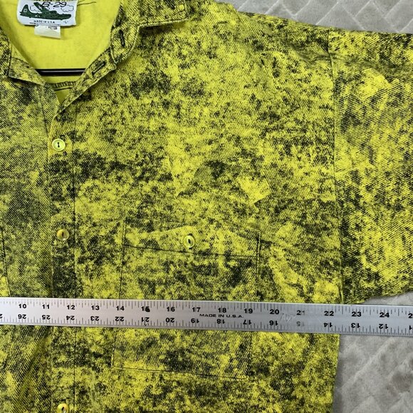 B-29 Mens L Button Up Shirt Yellow Short Sleeve Collared USA Made Hipster Ska - Picture 9 of 16